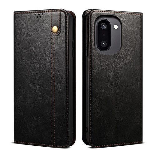 OnePlus 15R Oil Wax Crazy Horse Texture Leather Phone Case - Black