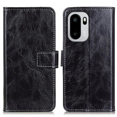 OnePlus 15R Retro Crazy Horse Texture Leather Phone Case - Black