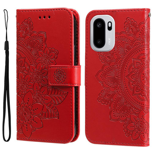 OnePlus 15R Seven-petal Flowers Embossing Leather Phone Case - Red