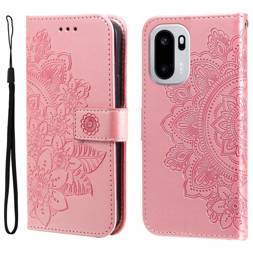 OnePlus 15R Seven-petal Flowers Embossing Leather Phone Case - Rose Gold