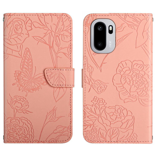 OnePlus 15R Skin Feel Butterfly Peony Embossed Leather Phone Case - Pink