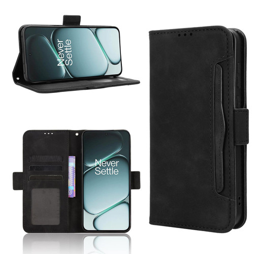 OnePlus 15R Skin Feel Calf Texture Card Slots Leather Phone Case - Black