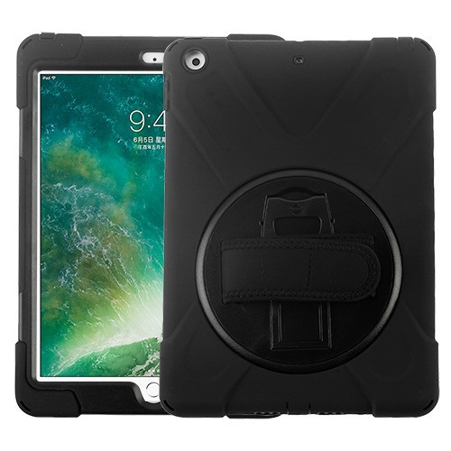 MyBat Rotatable Stand Protector Cover (with Wristband) for Apple iPad 9.7 (2017) (A1822,A1823) / iPad 9.7 (2018) (A1954,A1893) - Black / Black