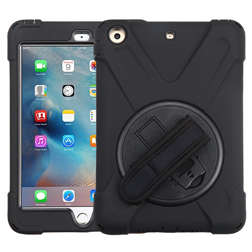 MyBat Rotatable Stand Protector Cover (with Wristband) for Apple iPad mini (A1432,A1454,A1455) / iPad mini 3 (A1599,A1600) / iPad mini with Retina display (A1489,A1490,A1491) - Black / Black