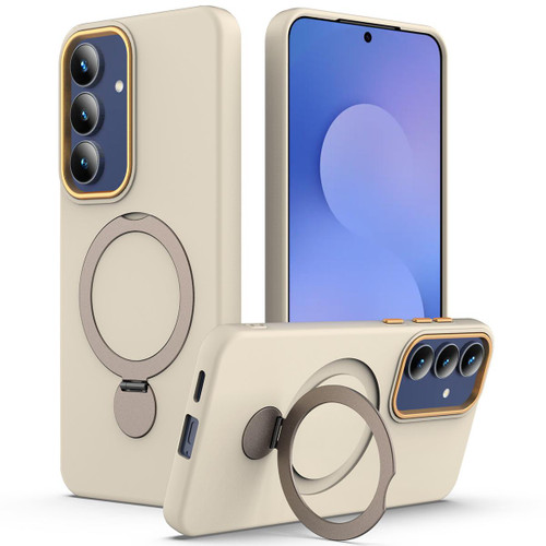 Samsung Galaxy A16 5G / A17 5G / A26 5G Gen1.5 Pivot Ring Holder TPU Hybrid PC Phone Case - Apricot