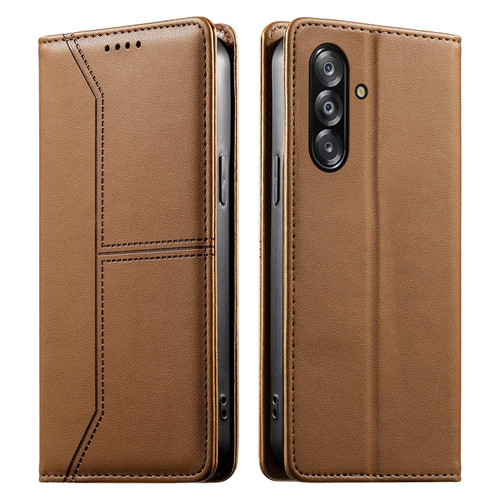 Samsung Galaxy A16 5G / A17 5G / A26 5G Stitched Line Magnetic RFID Vegan Leather Phone Case - Brown