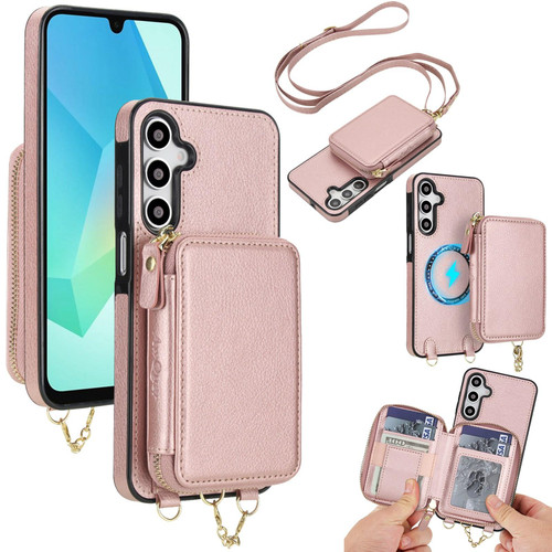 Samsung Galaxy A17 5G / A26 5G AwQuer 2 in 1 Crossbody Zipper Wallet Leather Back Phone Case - Rose Gold