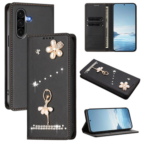 Samsung Galaxy A17 5G / A26 5G Ballet Girl Diamond Studded RFID Vegan Leather Phone Case - Black