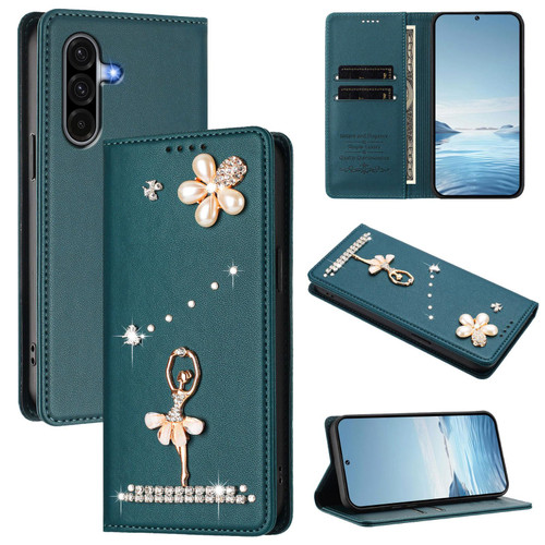 Samsung Galaxy A17 5G / A26 5G Ballet Girl Diamond Studded RFID Vegan Leather Phone Case - Peacock Green