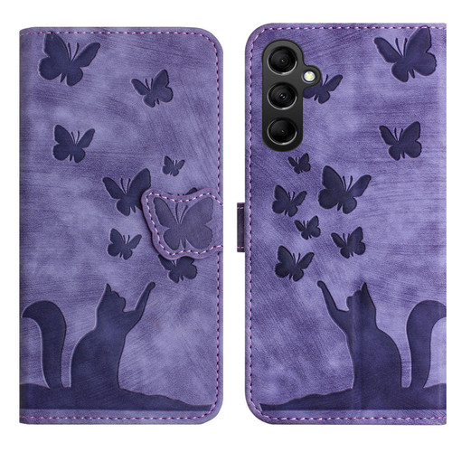 Samsung Galaxy A17 5G / A26 5G Butterfly Cat Embossing Flip Leather Phone Case - Purple