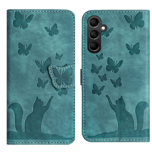 Samsung Galaxy A17 5G / A26 5G Butterfly Cat Embossing Flip Leather Phone Case - Wathet