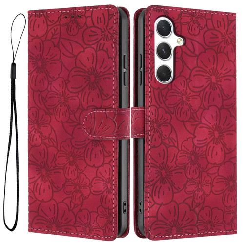 Samsung Galaxy A17 5G / A26 5G Cherry Blossoms Embossed Leather Phone Case - Red
