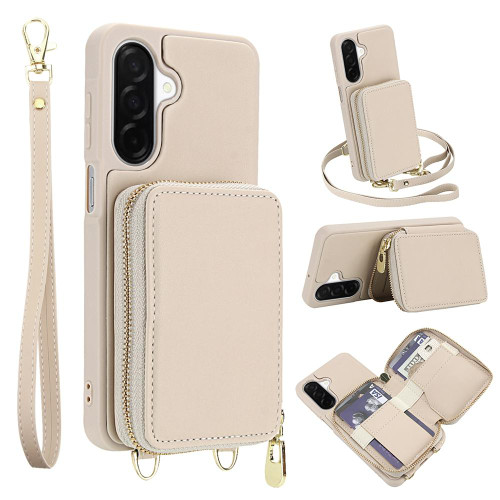 Samsung Galaxy A17 5G / A26 5G Crossbody Zipper RFID Card Bag Phone Case - Apricot