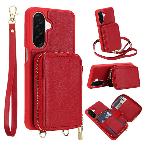 Samsung Galaxy A17 5G / A26 5G Crossbody Zipper RFID Card Bag Phone Case - Red