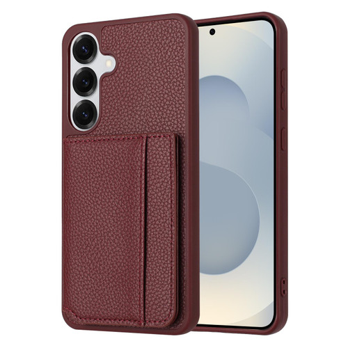 Samsung Galaxy A17 5G / A26 5G Litchi Pattern Magnetic Card Bag Holder Phone Case - Wine Red