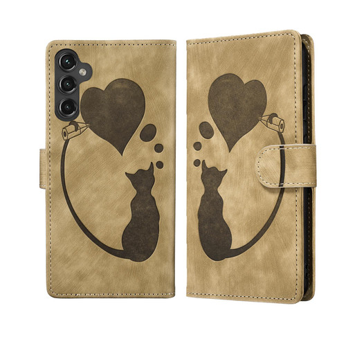 Samsung Galaxy A17 5G / A26 5G Pen Heart Cat Embossed Leather Phone Case - Apricot