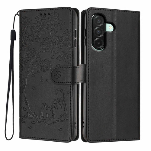 Samsung Galaxy A17 5G / A26 5G Tree Cat Embossed Flip Vegan Leather Phone Case - Black