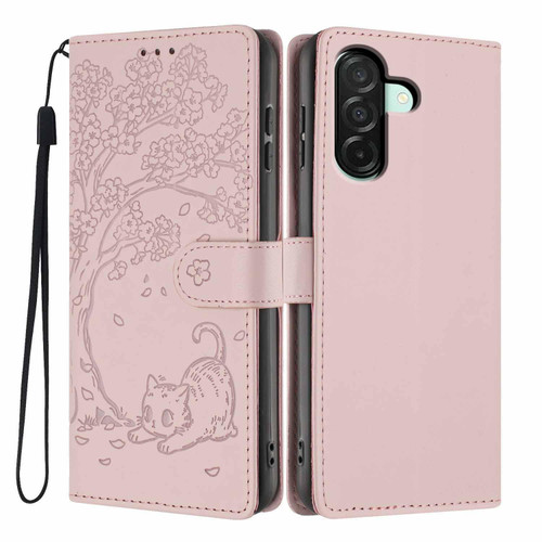 Samsung Galaxy A17 5G / A26 5G Tree Cat Embossed Flip Vegan Leather Phone Case - Rose Gold