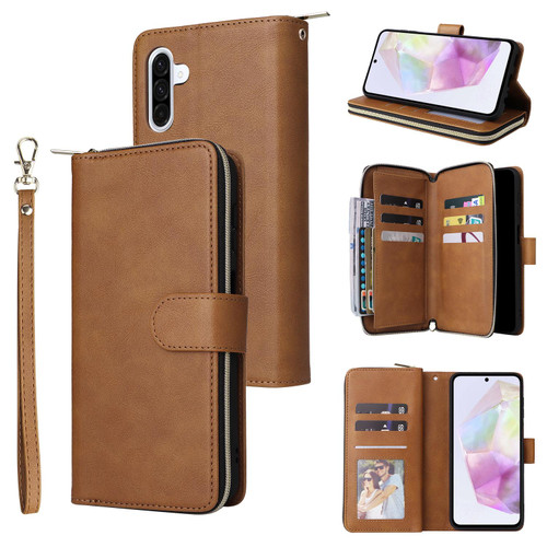 Samsung Galaxy A17 5G 9-Card Slots Zipper Wallet Bag Leather Phone Case - Brown