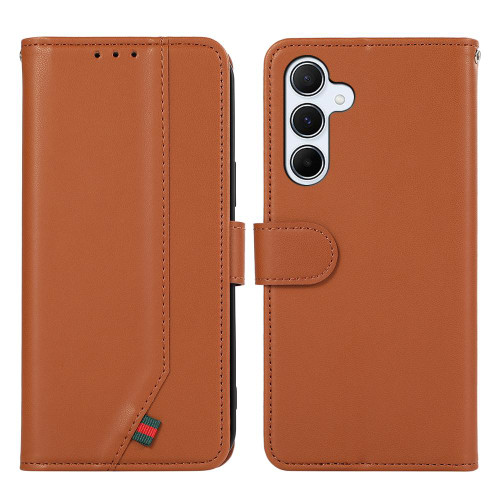 Samsung Galaxy A17 5G ABEEL Delicate Texture Splicing RFID Leather Phone Case - Brown