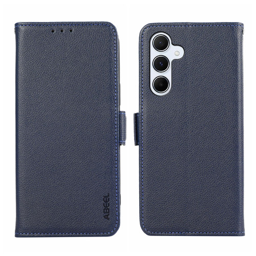 Samsung Galaxy A17 5G ABEEL Side-Magnetic Litchi Pattern Leather RFID Phone Case - Blue