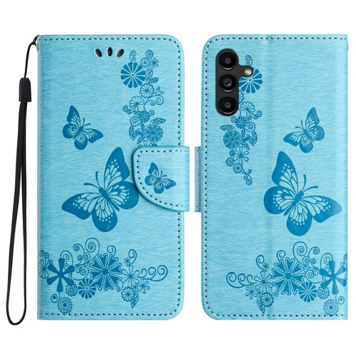 Samsung Galaxy A17 5G Butterfly Embossed Flip Leather Phone Case - Blue