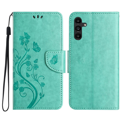 Samsung Galaxy A17 5G Butterfly Flower Pattern Flip Leather Phone Case - Green