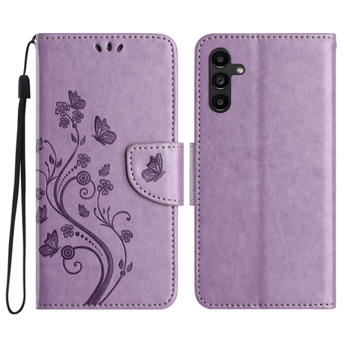 Samsung Galaxy A17 5G Butterfly Flower Pattern Flip Leather Phone Case - Light Purple