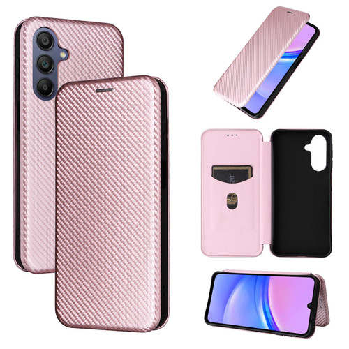 Samsung Galaxy A17 5G Carbon Fiber Texture Flip Leather Phone Case - Pink