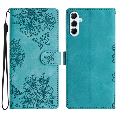 Samsung Galaxy A17 5G Cherry Blossom Butterfly Skin Feel Embossed PU Phone Case - Green