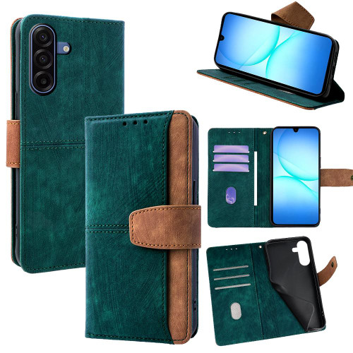 Samsung Galaxy A17 5G Color Stitching Skin Feel Leather RFID Blocking Phone Case - Green