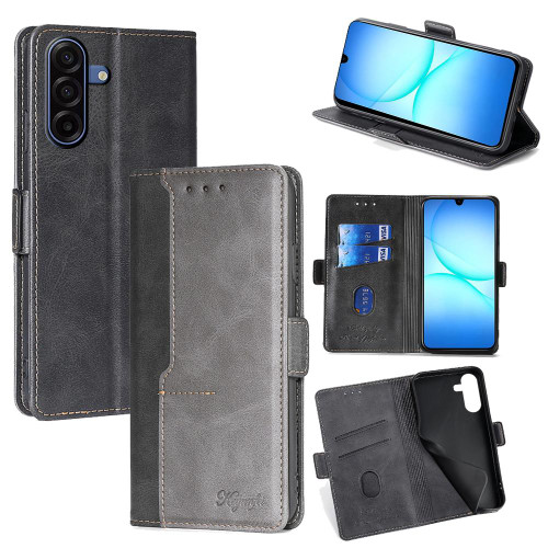 Samsung Galaxy A17 5G Contrast Color Side Buckle Leather Phone Case - Black + Grey