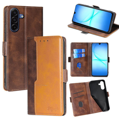 Samsung Galaxy A17 5G Contrast Color Side Buckle Leather Phone Case - Dark Brown + Gold