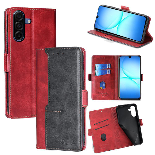 Samsung Galaxy A17 5G Contrast Color Side Buckle Leather Phone Case - Red + Black