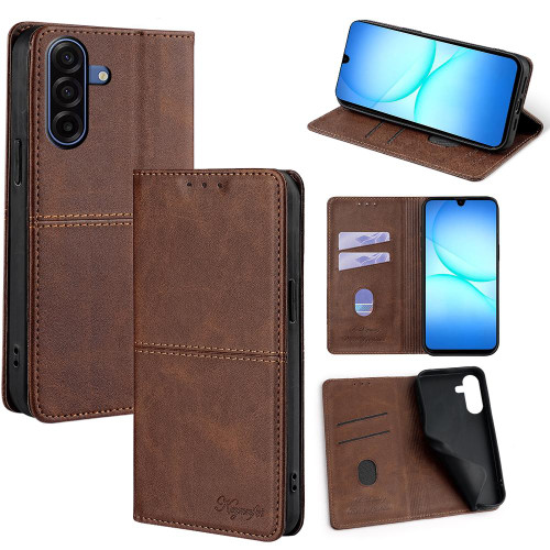 Samsung Galaxy A17 5G Cow Texture Magnetic Leather Phone Case - Dark Brown