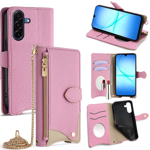 Samsung Galaxy A17 5G Crossbody Chain Fishtail Litchi Leather Phone Case - Pink