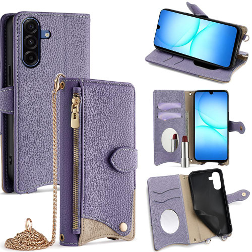 Samsung Galaxy A17 5G Crossbody Chain Fishtail Litchi Leather Phone Case - Purple