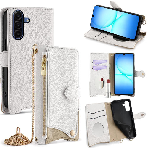 Samsung Galaxy A17 5G Crossbody Chain Fishtail Litchi Leather Phone Case - White