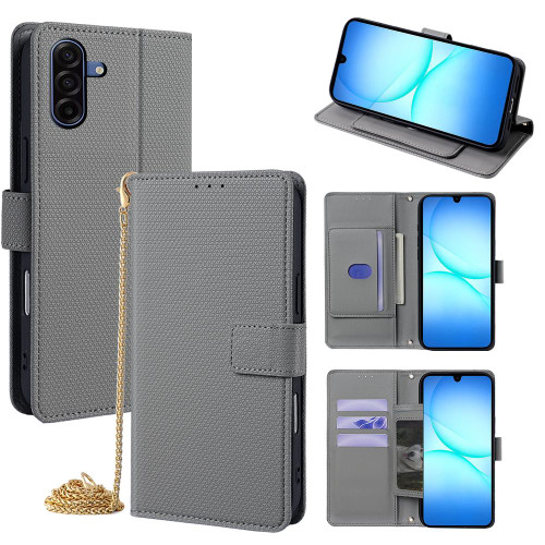 Samsung Galaxy A17 5G Crossbody Chain Triangle Leather Phone Case - Grey