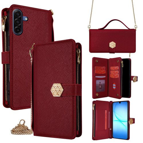 Samsung Galaxy A17 5G Crossbody Handle Cross Texture Leather Phone Case - Red