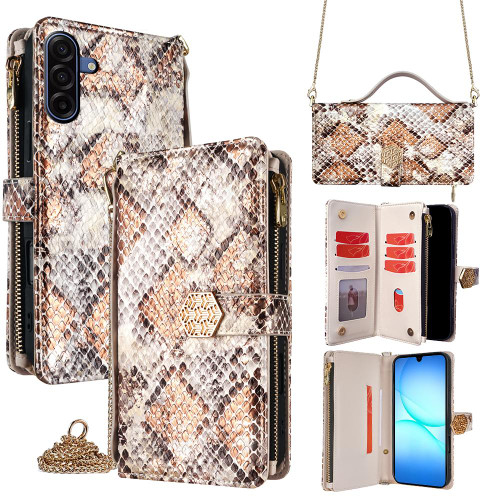 Samsung Galaxy A17 5G Crossbody Handle Snake Texture Leather Phone Case - White