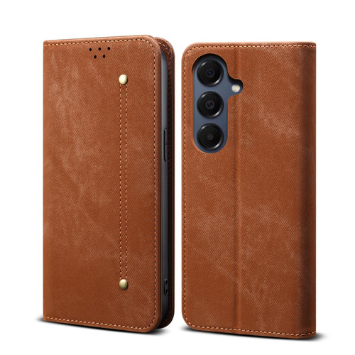 Samsung Galaxy A17 5G Denim Texture Casual Style Horizontal Flip Leather Case - Brown
