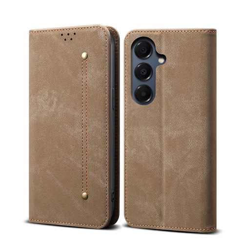Samsung Galaxy A17 5G Denim Texture Casual Style Horizontal Flip Leather Case - Khaki