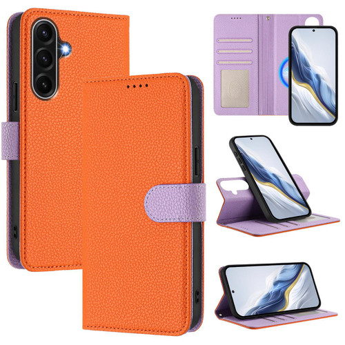 Samsung Galaxy A17 5G Detachable Litchi Texture Magnetic Vegan Leather Phone Case - Orange+Purple