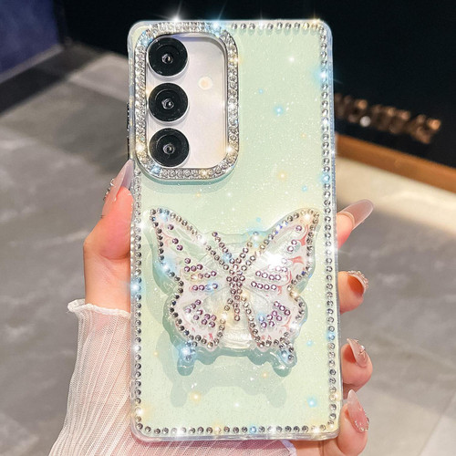 Samsung Galaxy A17 5G Diamond Glitter Butterfly Holder Phone Case - Light Green