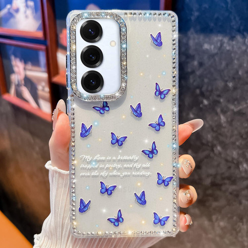 Samsung Galaxy A17 5G Diamond Glitter Butterfly Pattern Shockproof Phone Case - Blue Butterfly B4