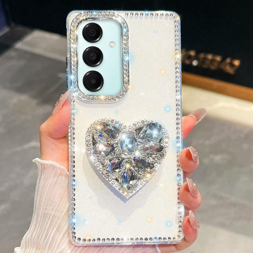 Samsung Galaxy A17 5G Diamond Glitter Gemstone Heart Holder Phone Case - White