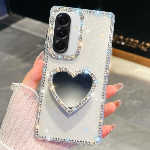 Samsung Galaxy A17 5G Diamond Glitter Mirror Heart Holder Phone Case - Transparent