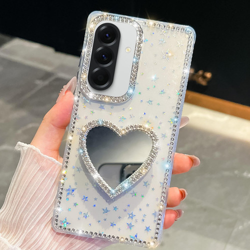 Samsung Galaxy A17 5G Diamond Glitter Mirror Heart Holder Phone Case - Transparent Stars