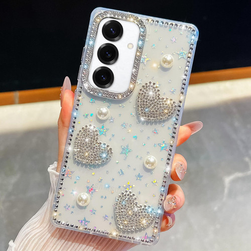 Samsung Galaxy A17 5G Diamond Glitter Pearl Heart Four-Corner Shockproof Phone Case - Transparent Stars